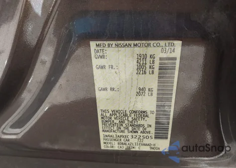2014 Nissan Altima 2.5 Sl from USA, damaged, VIN 1N4AL3APXEC322505